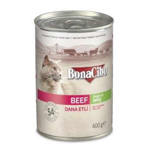 BonaCibo Canned Wet Adult Cat Food Beef Chunks In Jelly 400gm