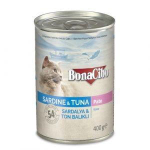 BonaCibo Canned Wet Adult Cat Food Sardine and Tuna Pate 400gm
