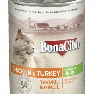 Bonacibo Canned Wet Adult Cat Food Chicken And Turkey Chunks In Jelly 400gm