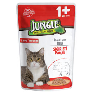 Jungle Pouch Adult Cat Food Chunks with Beef in Gravy 100g