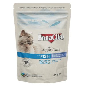 Bonacibo Adult Cat Food Pouch Fish Mackerel in Delicate Sauce 85g