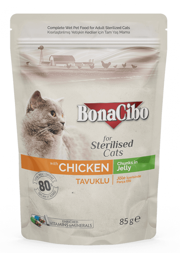 Bonacibo Adult Cat Food Pouch Sterilized Cat Chicken Chunks in Jelly 85g