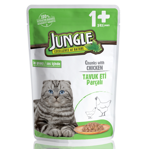 Jungle Pouch Adult Cat Food Chunks with Chicken in Gravy 100g