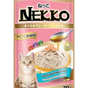 Nekko Pouch Cat Food Real Tuna Topping Shrimp and Scallop In Gravy 70gm