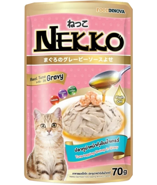 Nekko Pouch Cat Food Real Tuna Topping Shrimp and Scallop In Gravy 70gm
