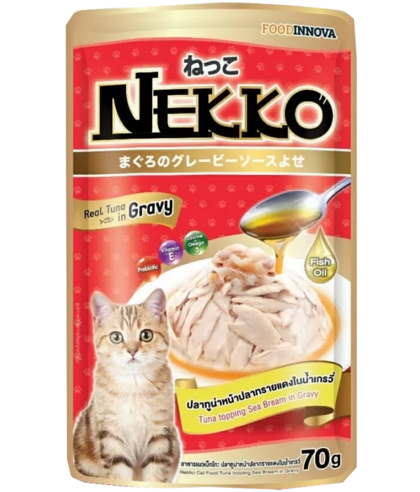 Nekko Pouch Cat Food Real Tuna Topping Sea Bream In Gravy 70gm