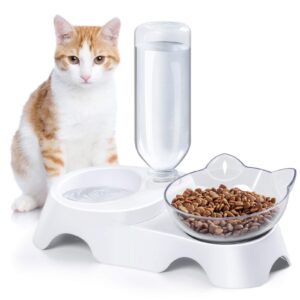  Cat Food Bowl with Automatic Water Bottle 